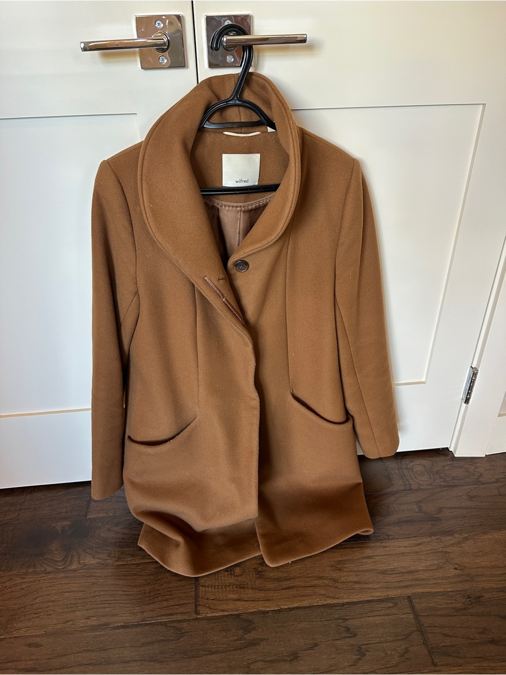 Aritzia Camel Brown Wool Pea Coat with Shawl Collar